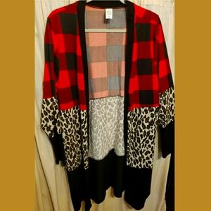 Boutique Sunshine & Rodeo Cardigan Buffalo Plaid Leopard XL Cardigan Duster
